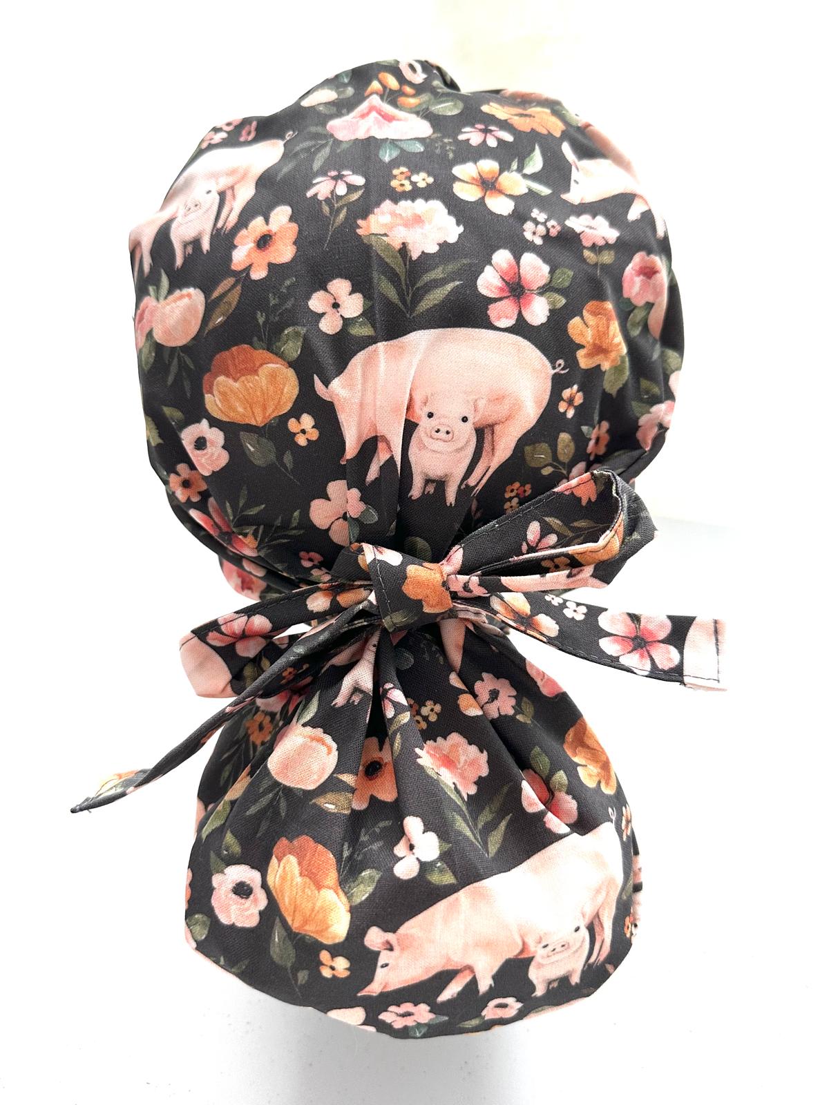 Floral Pigs - Charcoal Grey