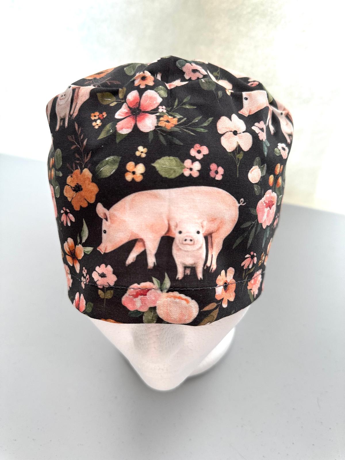 Floral Pigs - Charcoal Grey