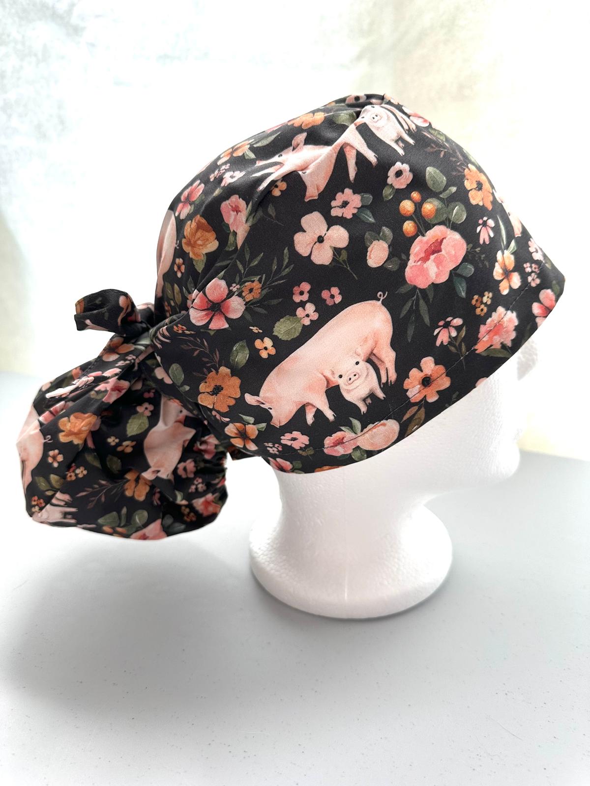 Floral Pigs - Charcoal Grey