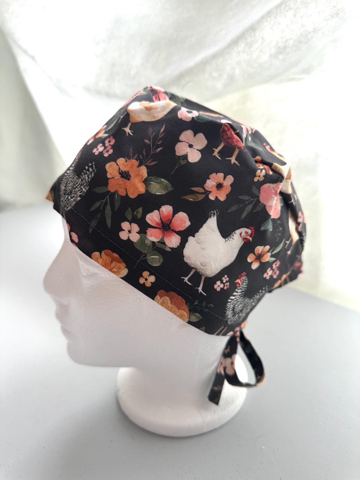 Floral Chickens - Charcoal Grey