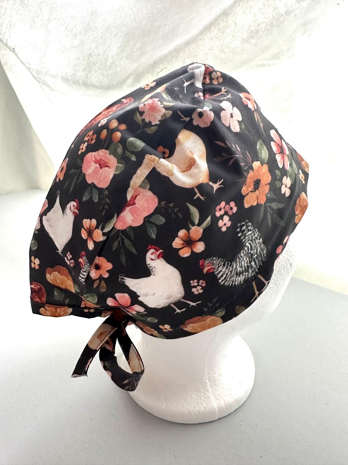 Floral Chickens - Charcoal Grey
