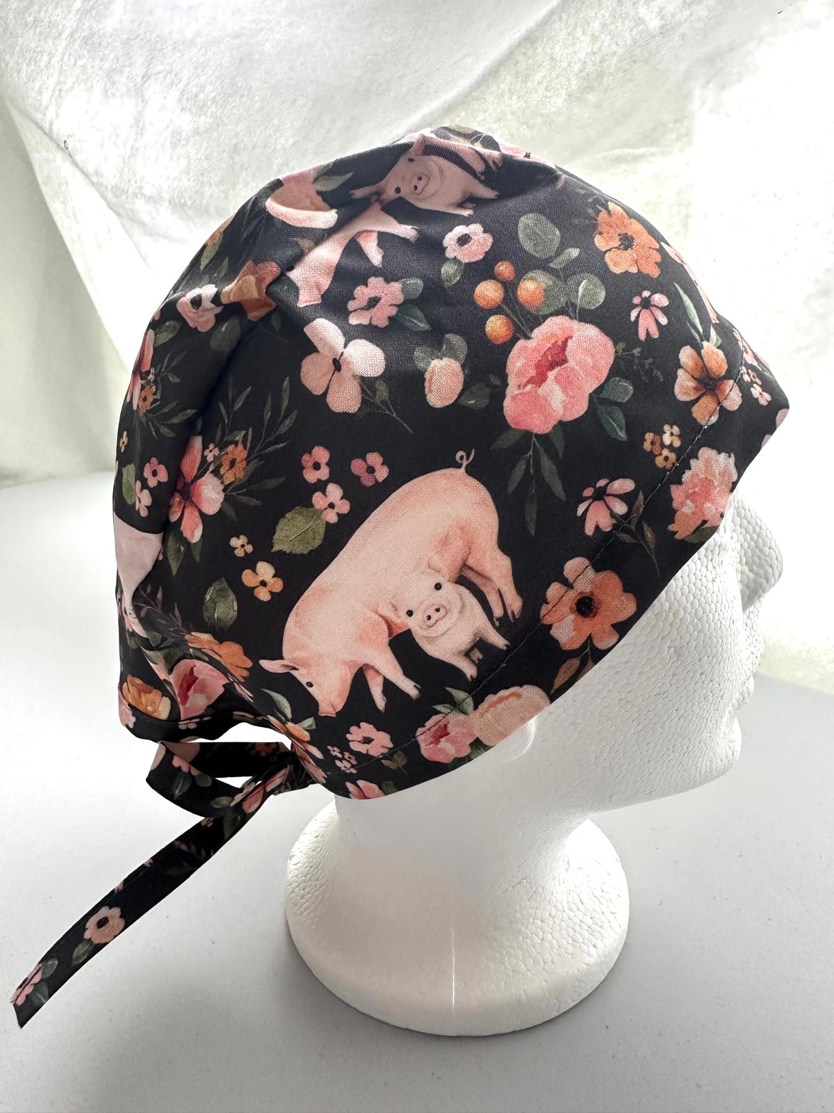 Floral Pigs - Charcoal Grey