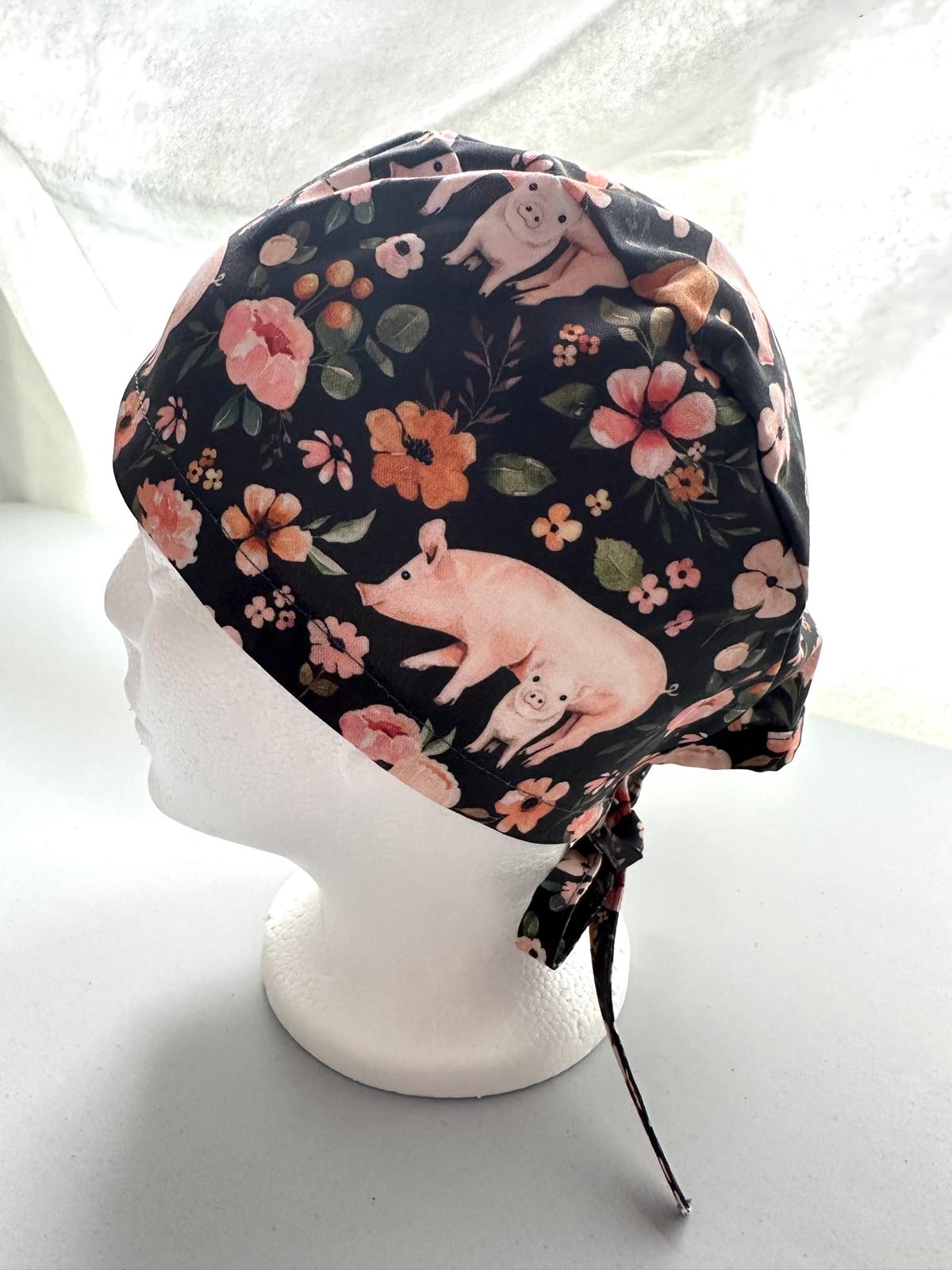 Floral Pigs - Charcoal Grey