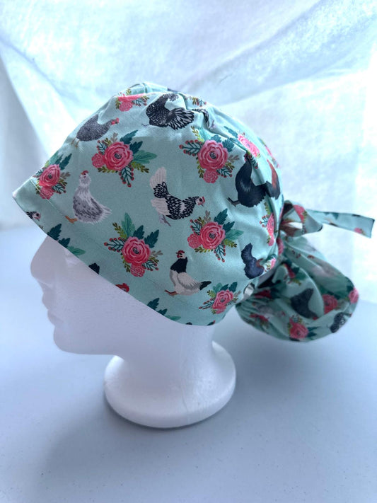 Floral Chickens - Light Blue