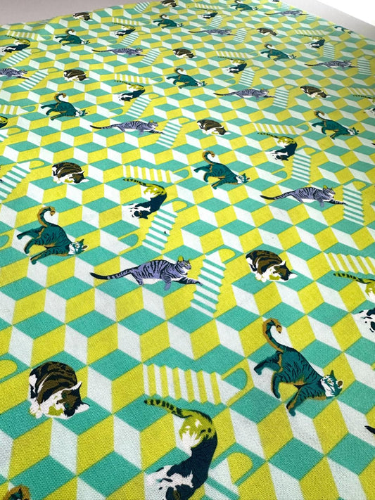 Exploring Cats - Teal & Green