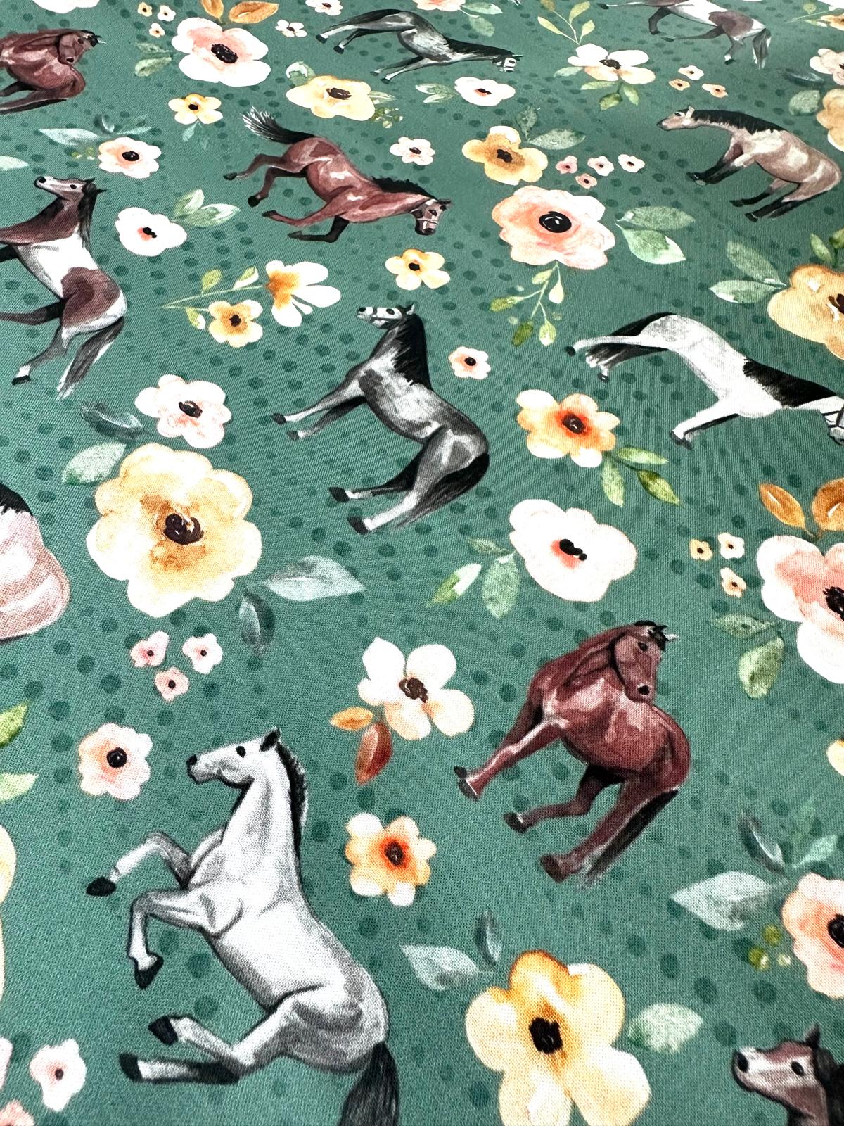 Floral Horses - Dark Teal