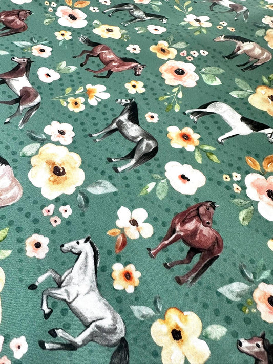 Floral Horses - Dark Teal