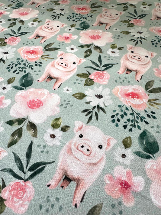 Floral Piglets - Light Teal