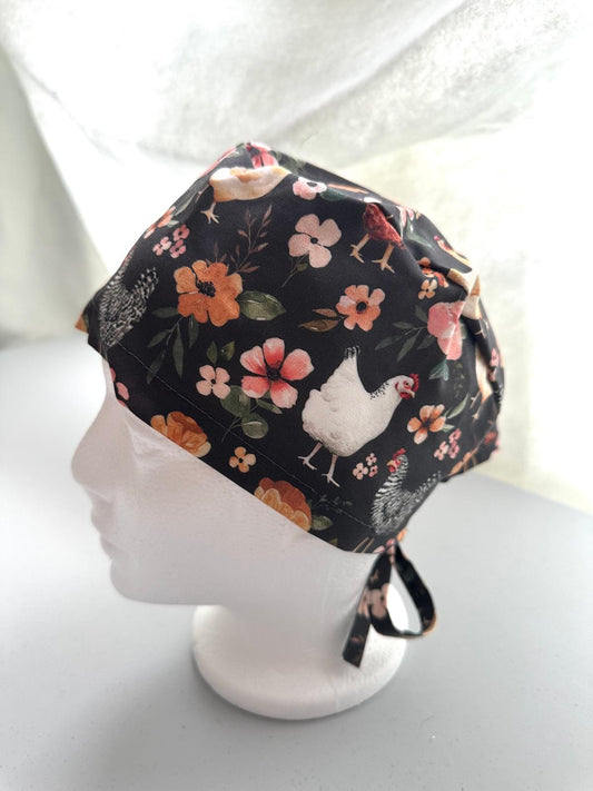 Floral Chickens - Charcoal Grey