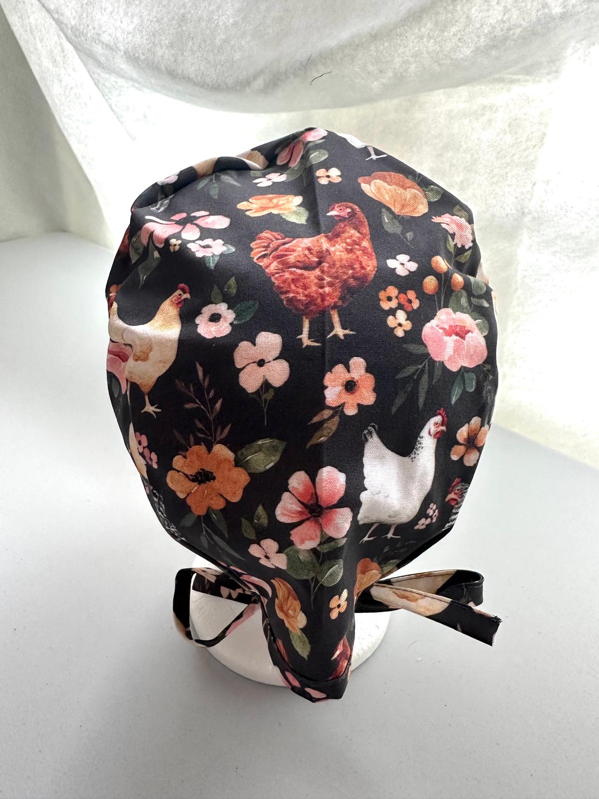 Floral Chickens - Charcoal Grey