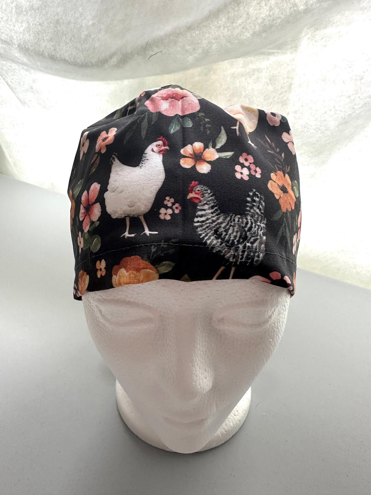 Floral Chickens - Charcoal Grey