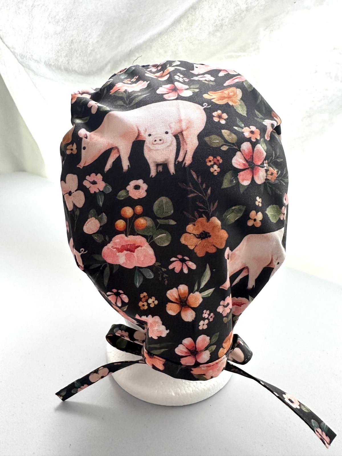 Floral Pigs - Charcoal Grey